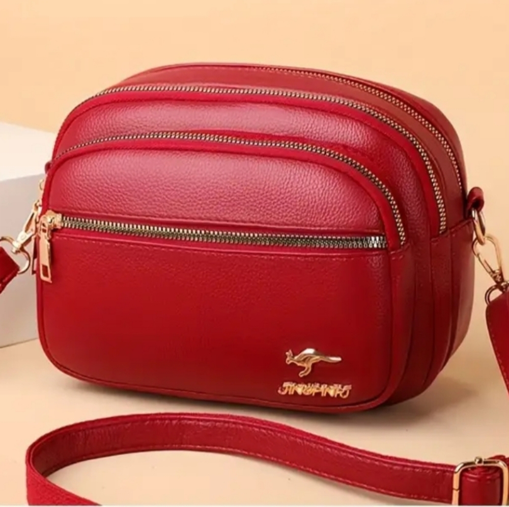 Elegant Red Leather Crossbody Bag